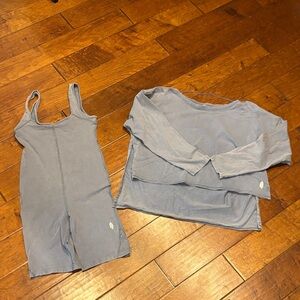 Light Blue Sleeveless Romper and Long Sleeve Top Set